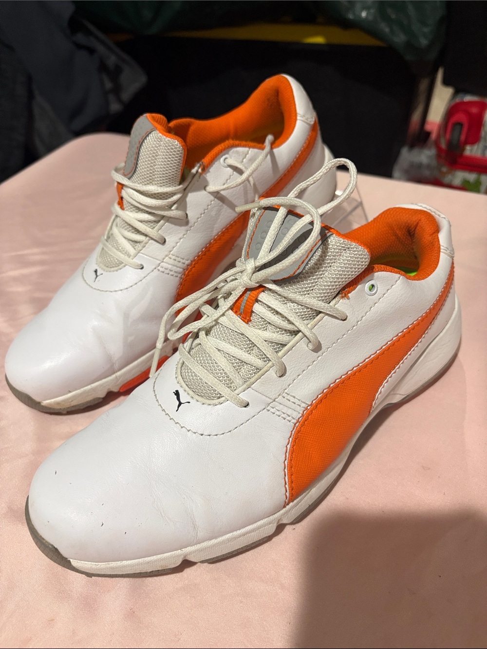 Ignite Puma Men’s White and Orange Low-Top Athletic or golf sneakers